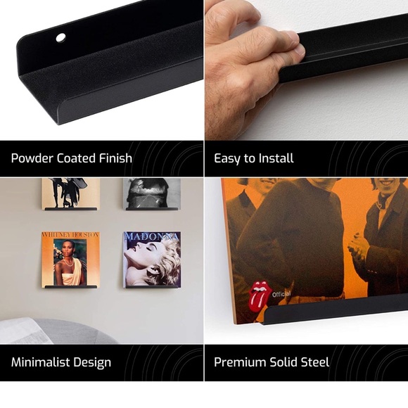 LP Vinyl Favorite Record Wall Mounted Display Shelf Decor (1 Pack, Black Satin) - Picture 3 of 8